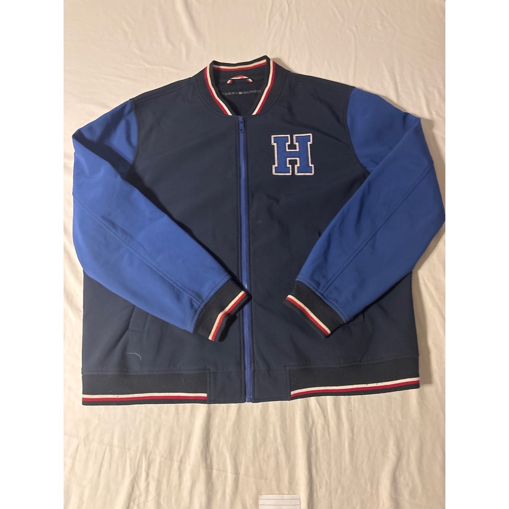Tommy Hilfiger Bomber Jacket Mens XXL Blue Varsity Softshell Zip‎ Up